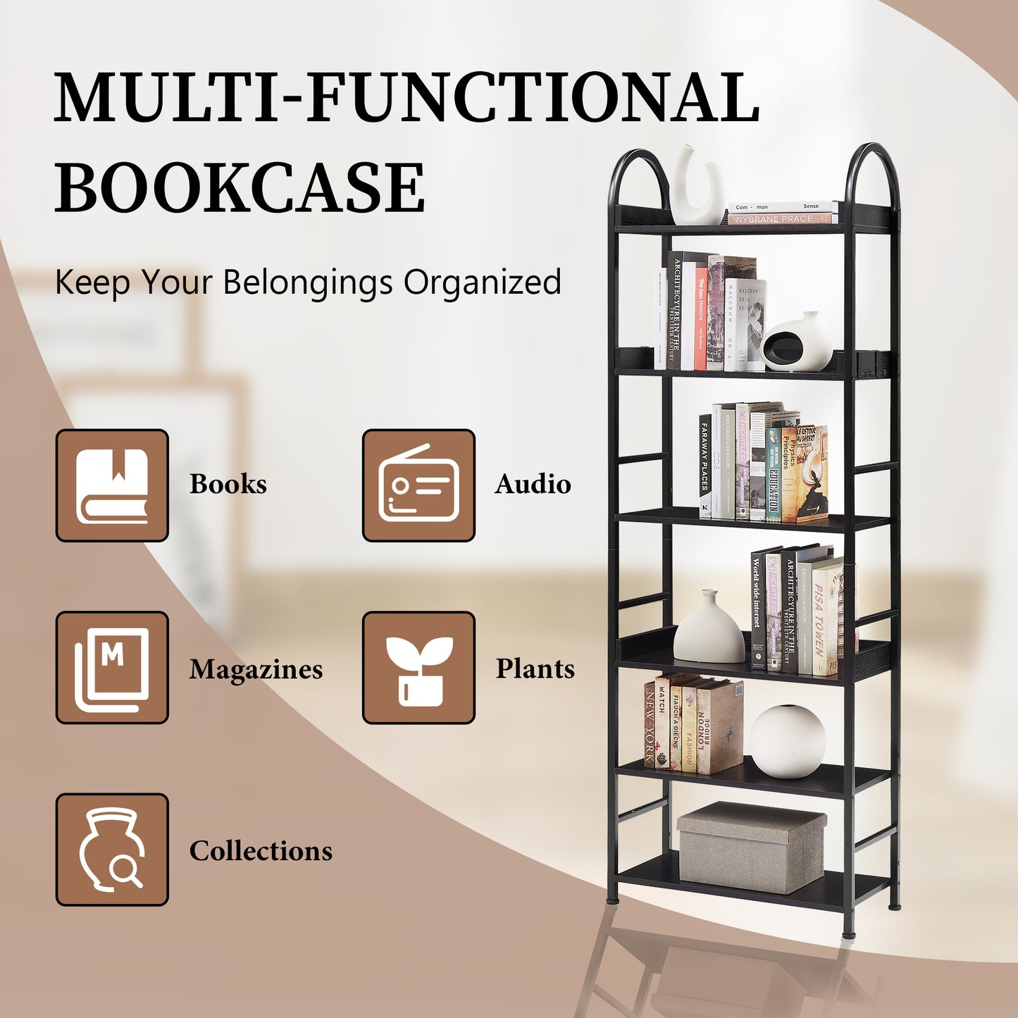 Tall Tower Bookcase - Black