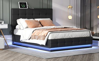 Luxury Dream Queen Bed with Smart Storage and LED Illumination - Black