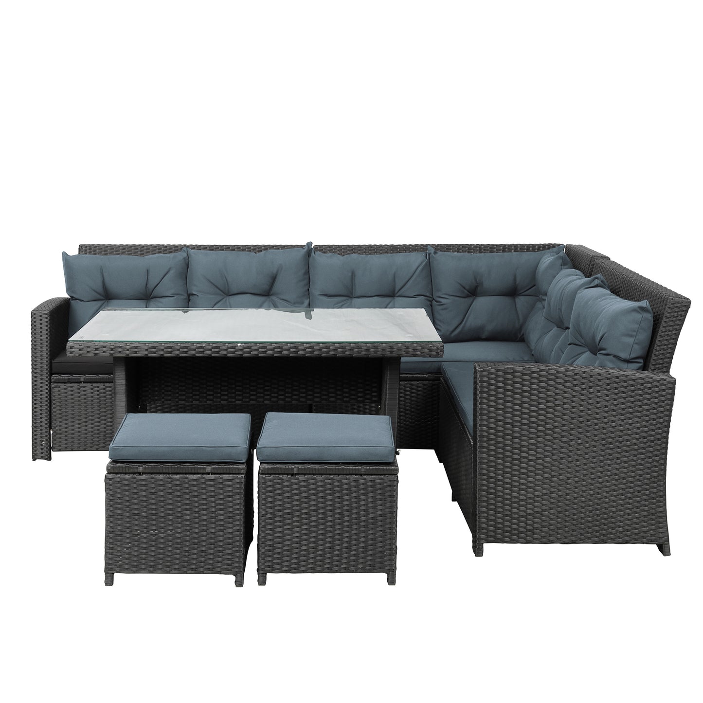 Elegant Oasis 6-Piece Outdoor Patio Furniture Set with Glass Table and Ottomans (Black)