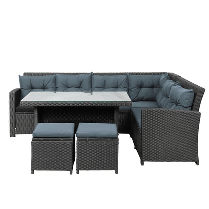 Elegant Oasis 6-Piece Outdoor Patio Furniture Set with Glass Table and Ottomans (Black)
