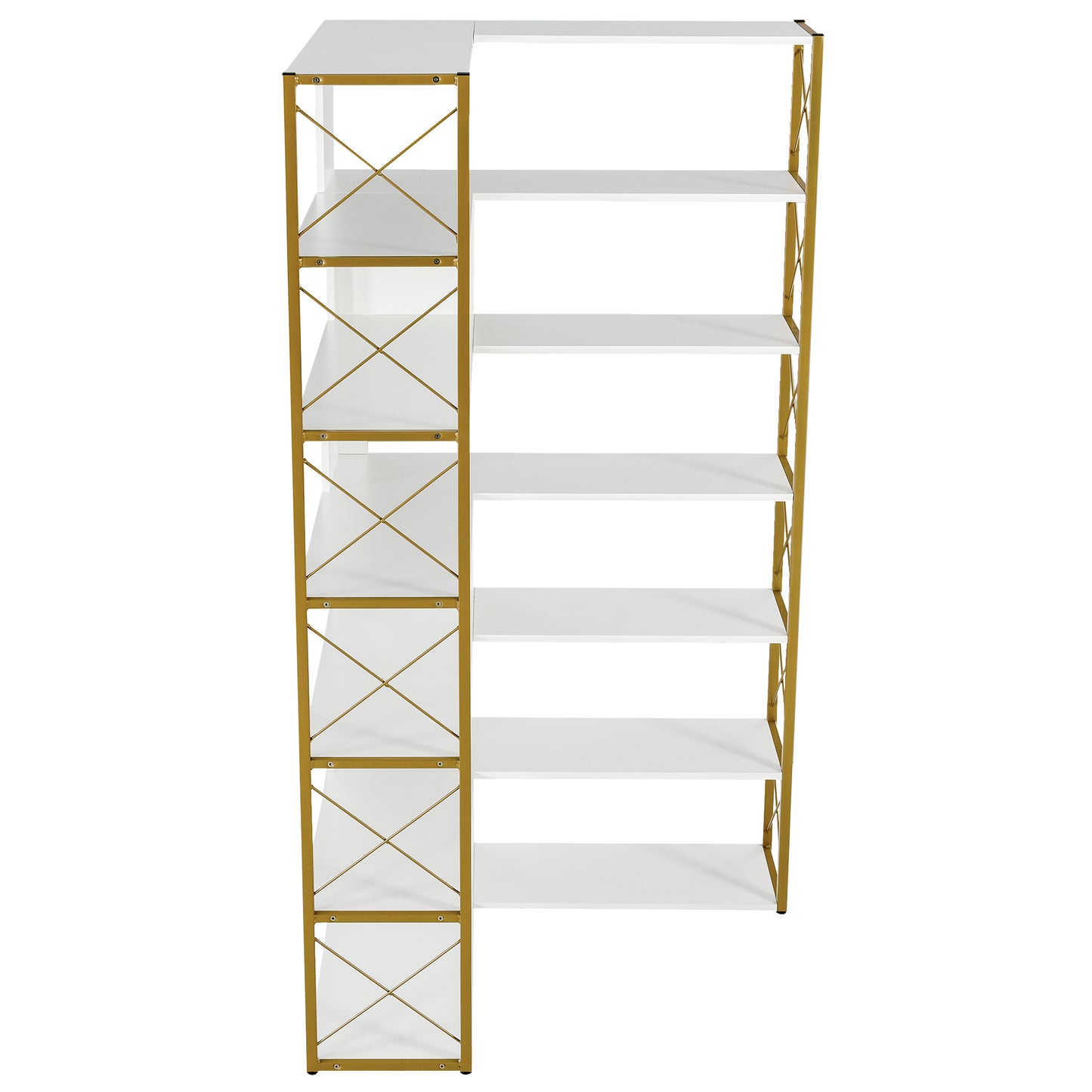 L-Shaped Corner Bookcase - Golden+White