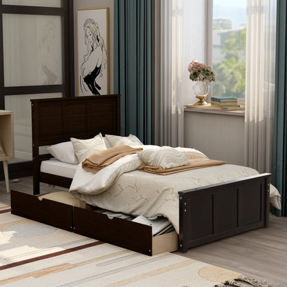 Iso Twin Size Platform Bed with 2 under-bed drawers - Espresso