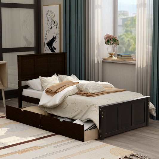 Iso Twin Size Platform Bed with 2 under-bed drawers - Espresso