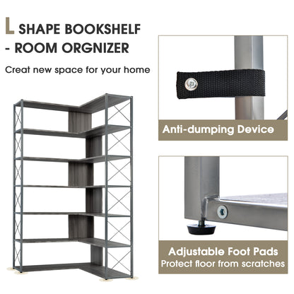 L-Shaped Corner Bookcase - Silver+Grey
