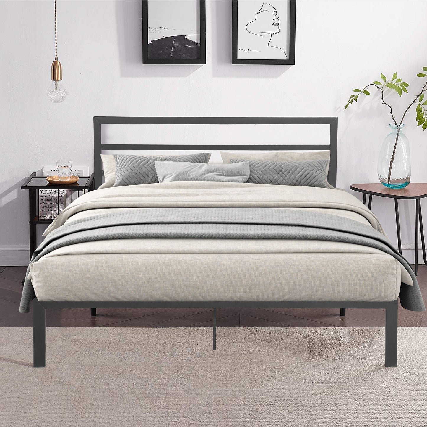 Zaker King Size Platform Metal Bed Frame - Gray