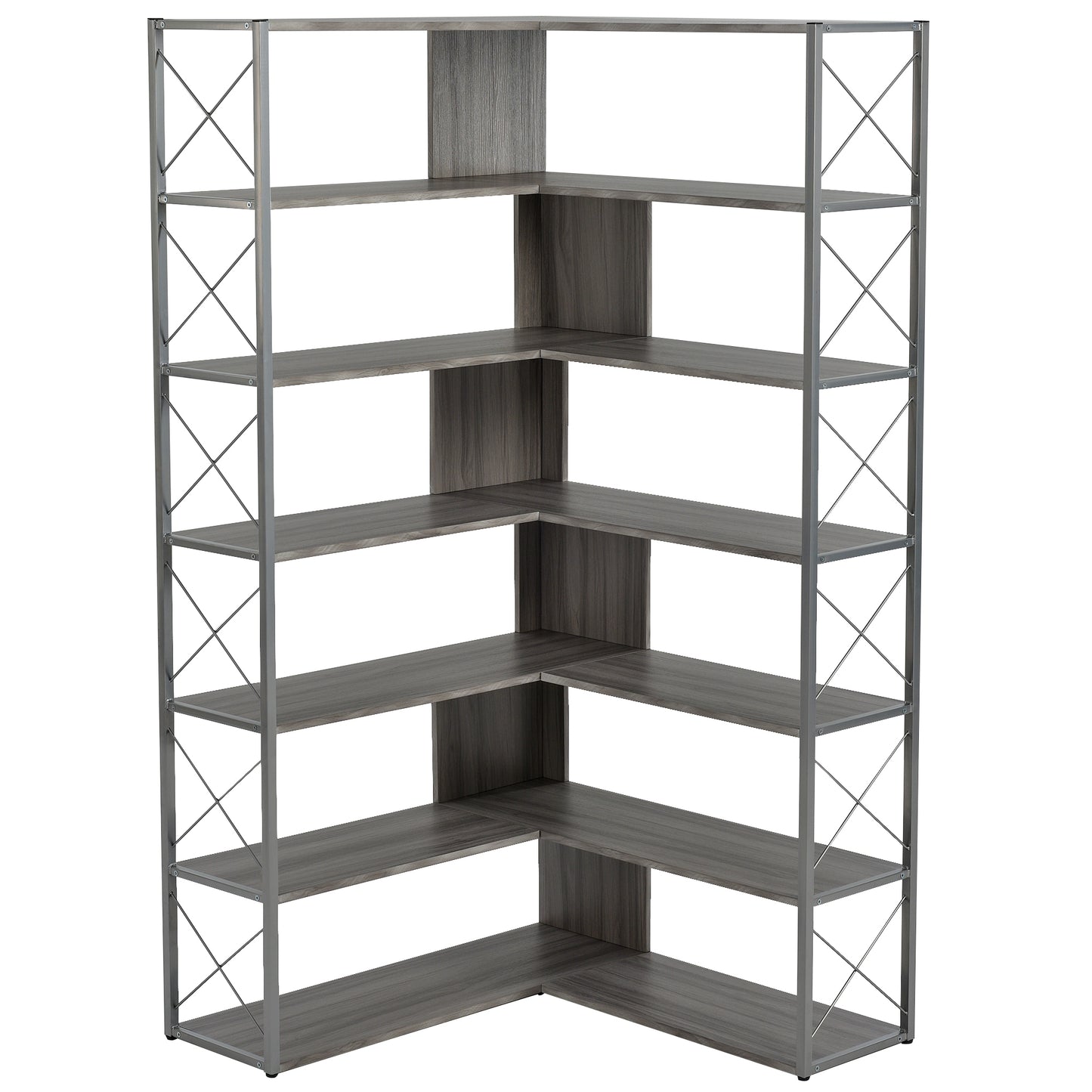 L-Shaped Corner Bookcase - Silver+Grey