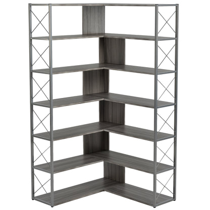 L-Shaped Corner Bookcase - Silver+Grey