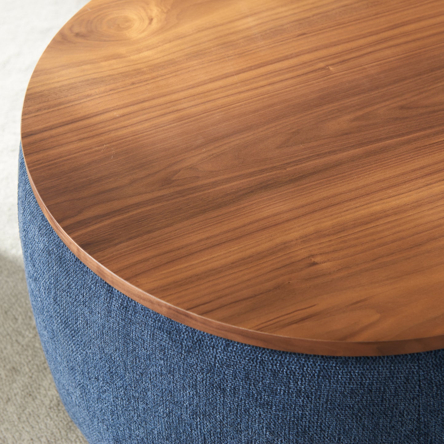 Versa Round Storage Ottoman Table - Navy Blue