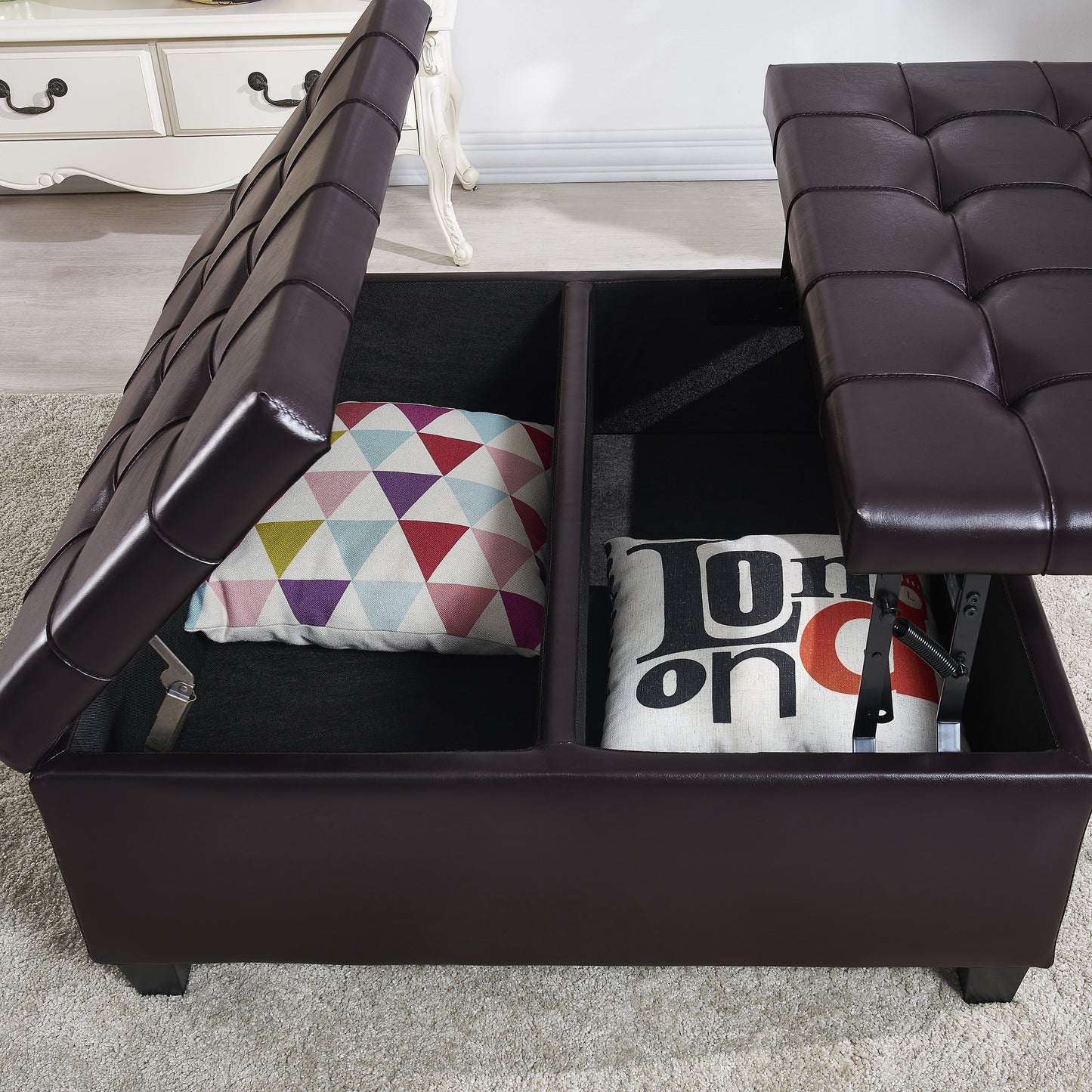 Square Faux Leather Storage Ottoman - Dark Brown