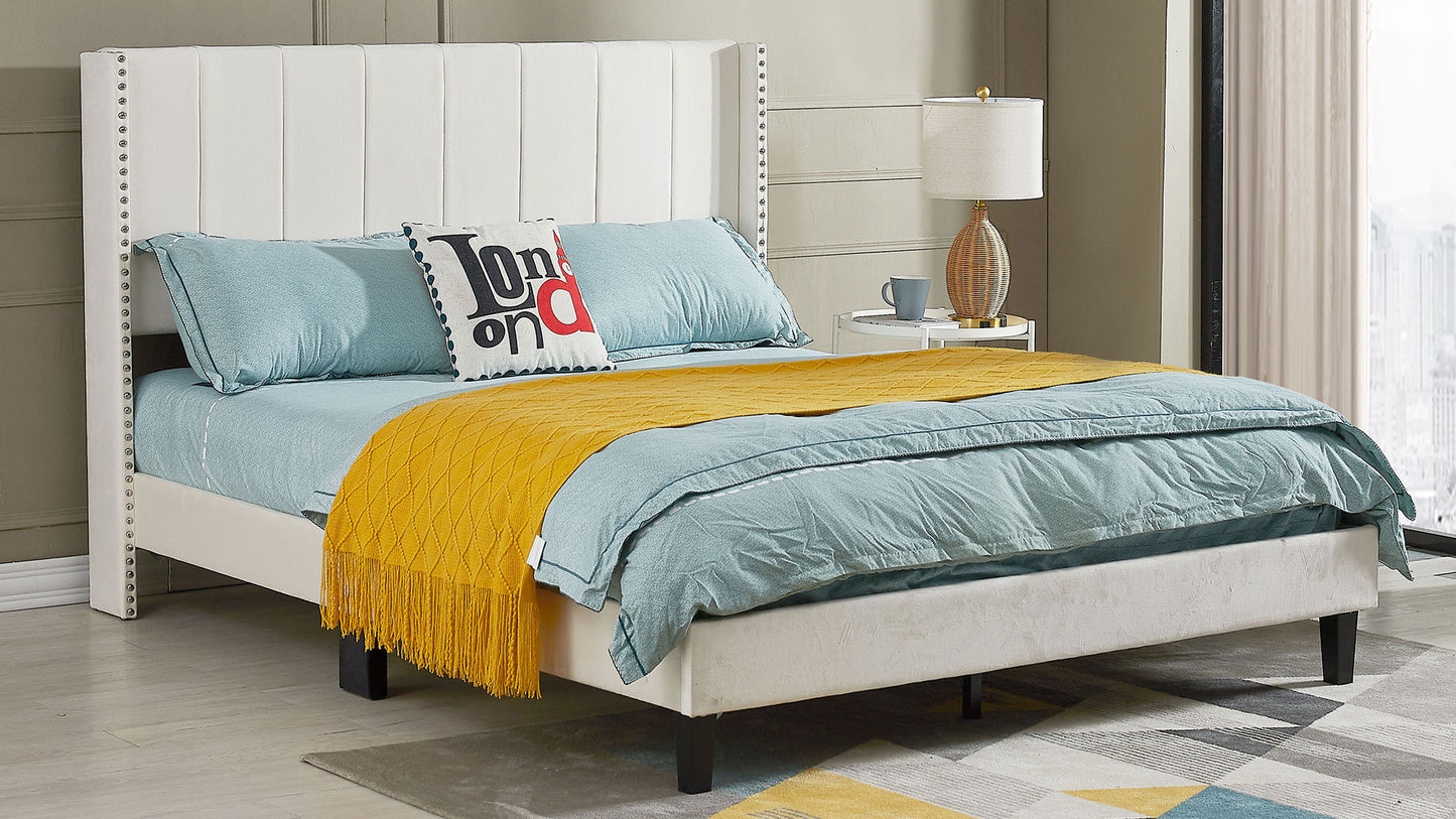 Bazu Queen Size Platform Bed Frame - Beige