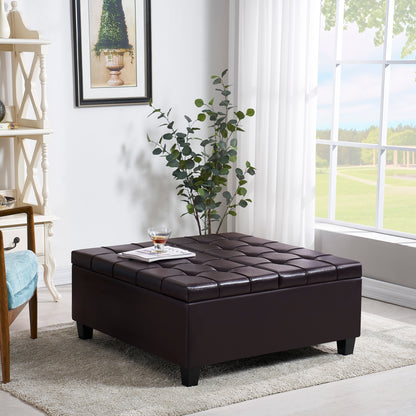 Square Faux Leather Storage Ottoman - Dark Brown
