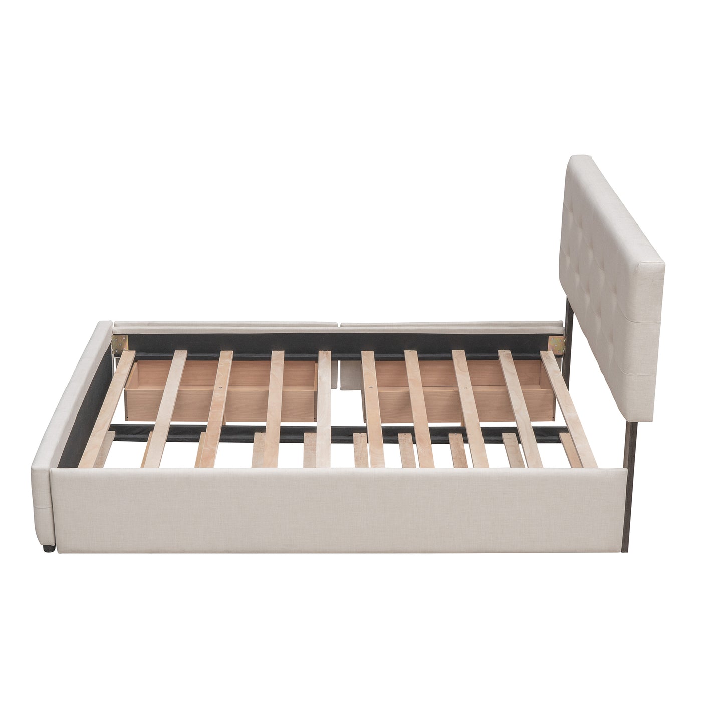 Draco Queen Size Platform Bed with 2 Drawers - Beige
