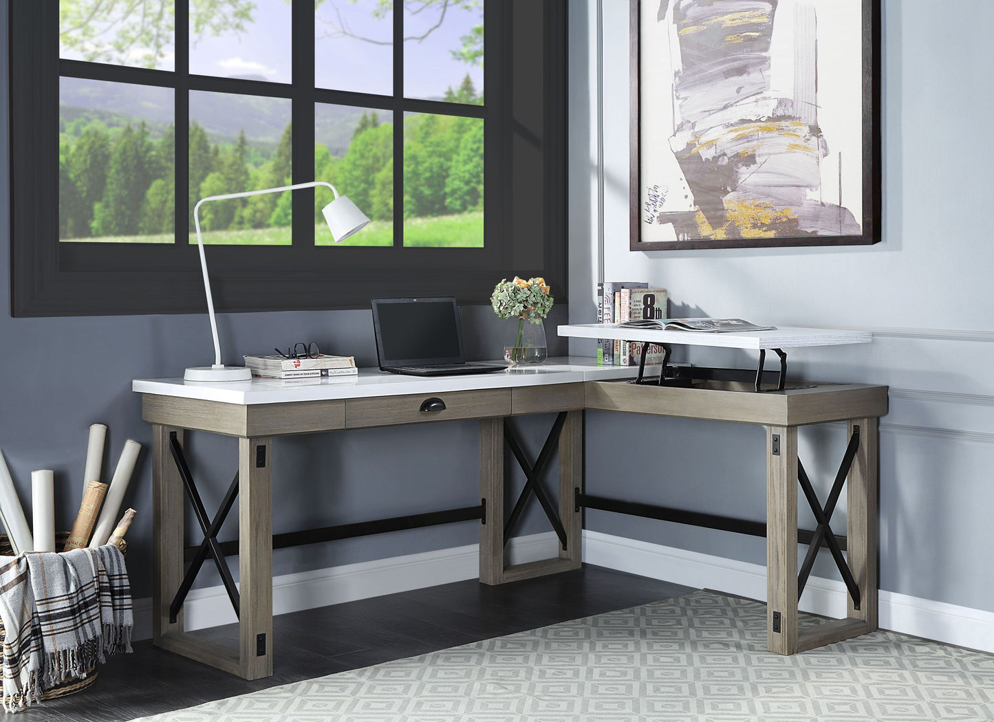 Marble Oak Lift-Top Writing Desk