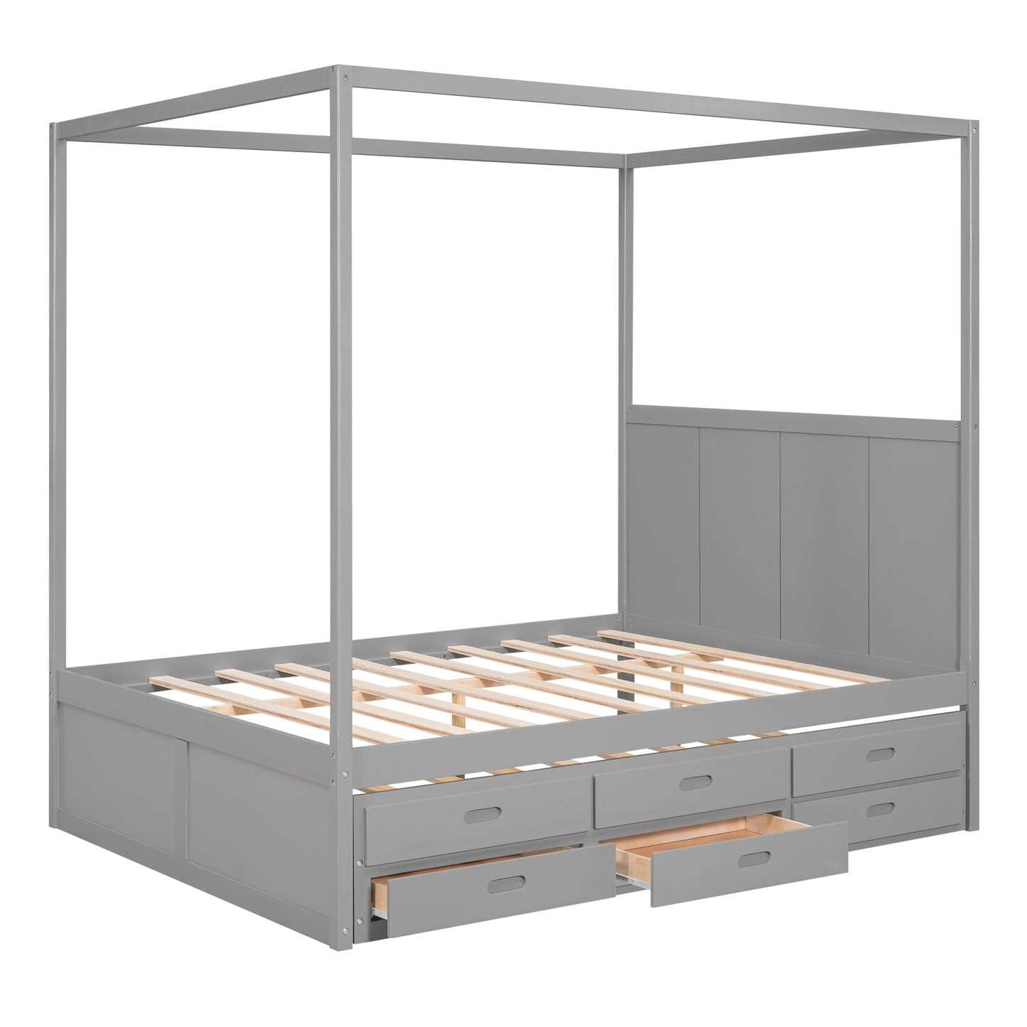 Elegant Haven Canopy Bed with Trundle and Storage, Gray