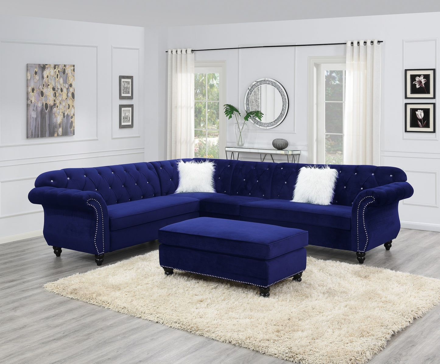 Cocktail Ottoman Wooden Legs - Blue