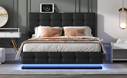 Luxury Dream Queen Bed with Smart Storage and LED Illumination - Black