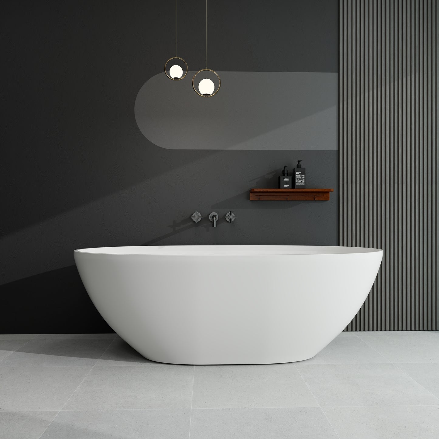 Mew 65" Solid Surface Freestanding Soaking Bathtub - Matte White