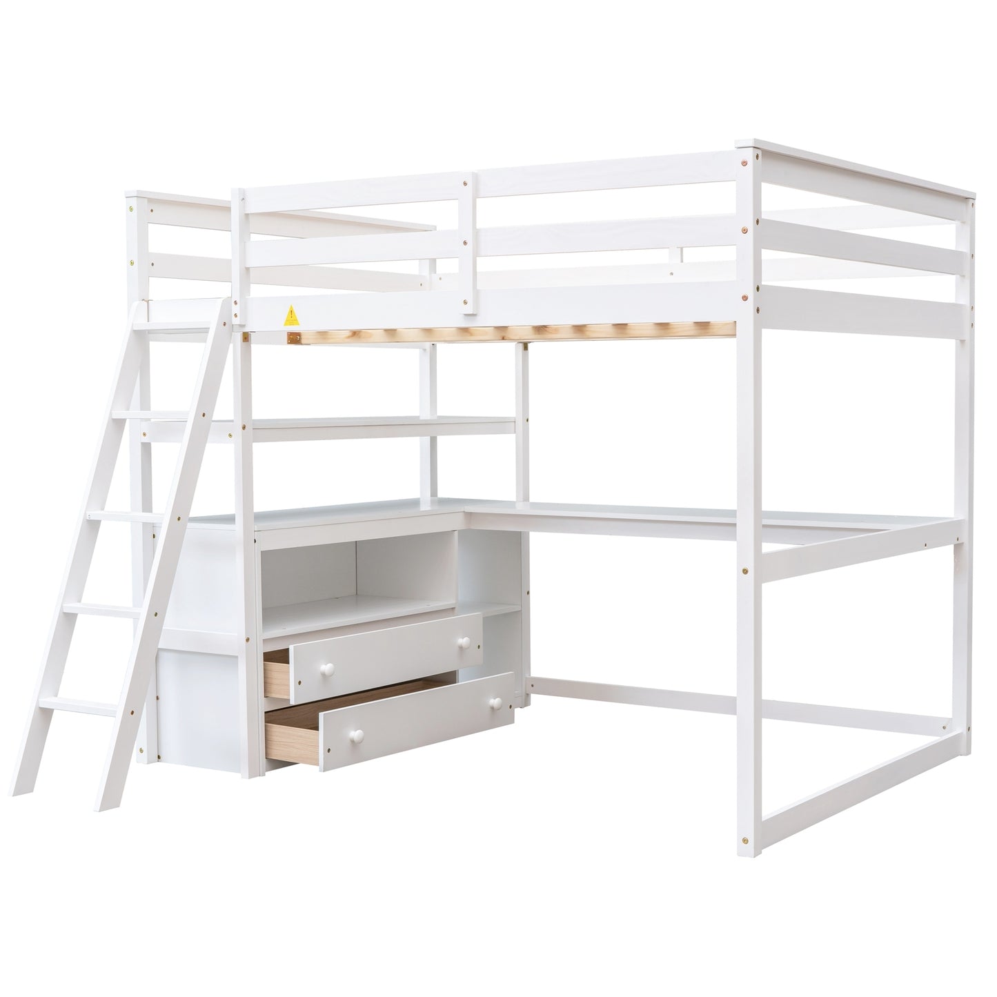 ElevateMax Full Size Loft Bed with Desk and Storage, in Elegant White
