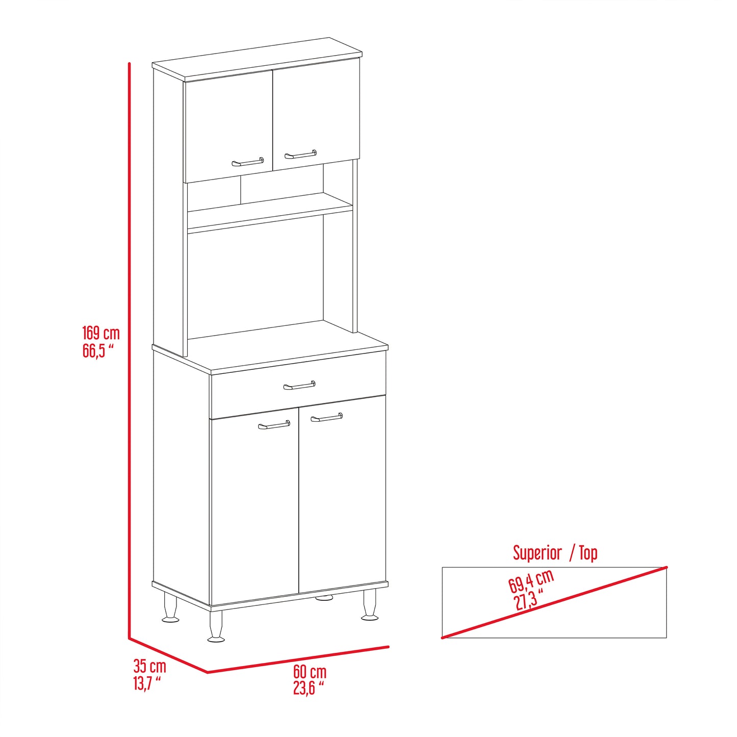 Santa 1-Drawer 1-Shelf Area Pantry with Adjustable Metal Legs - Light Oak