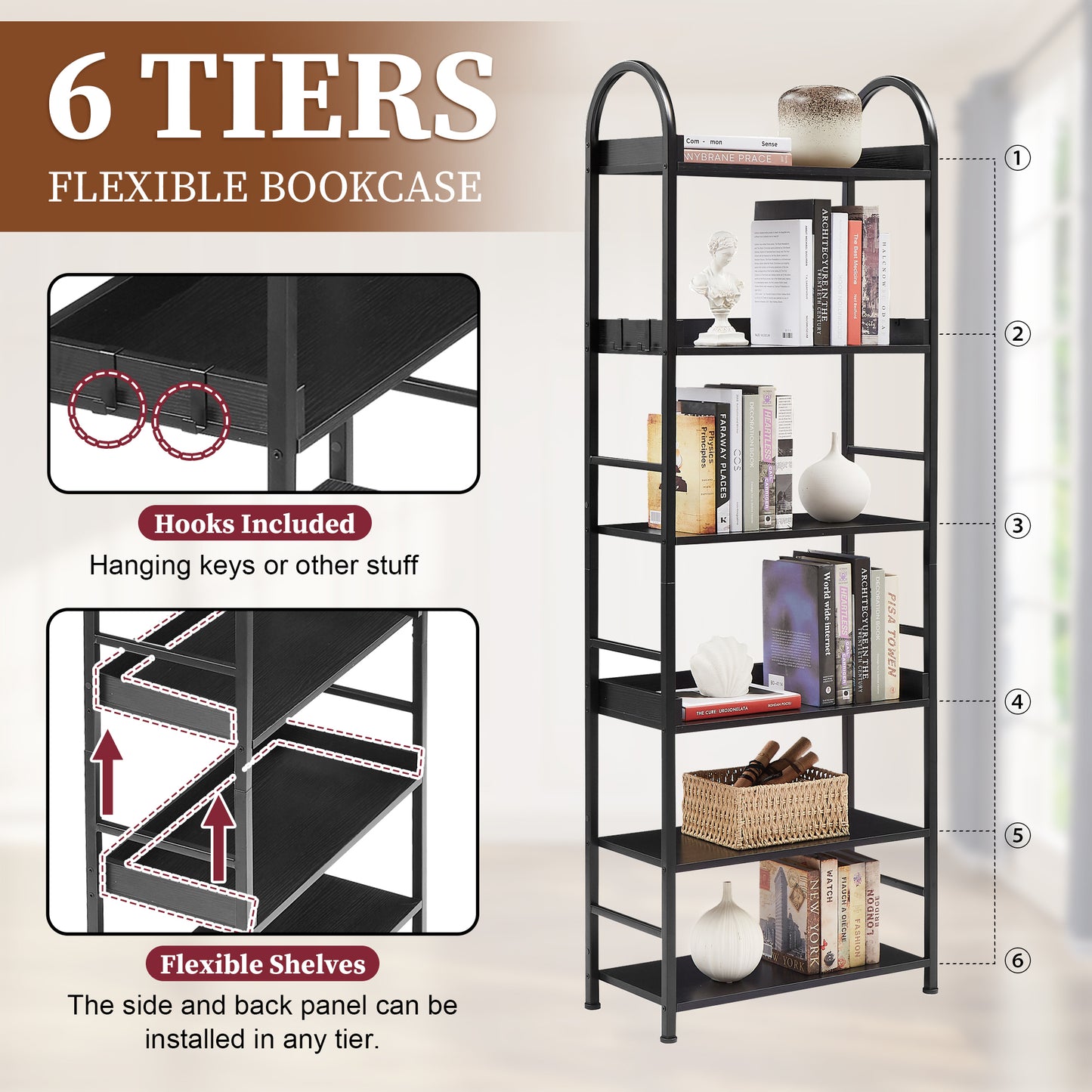 Tall Tower Bookcase - Black