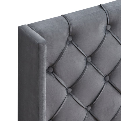 EleganceRest Velvet Winged Queen Bed