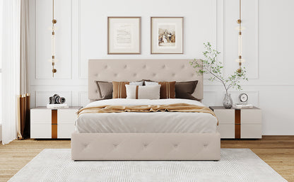 Cipher Queen Size Storage Platform Bed w Hydraulic System - Beige