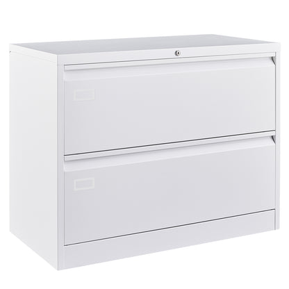 Lock Metal Steel 2 Drawer Lateral Filing Cabinet - White