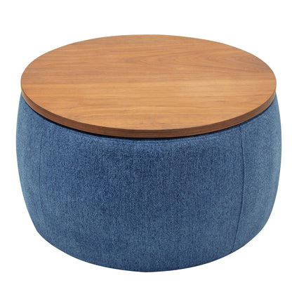 Versa Round Storage Ottoman Table - Navy Blue