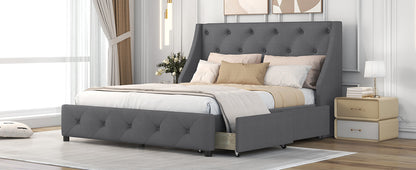 Jamu Queen Size Platform Bed with Wingback Headboard - Gray