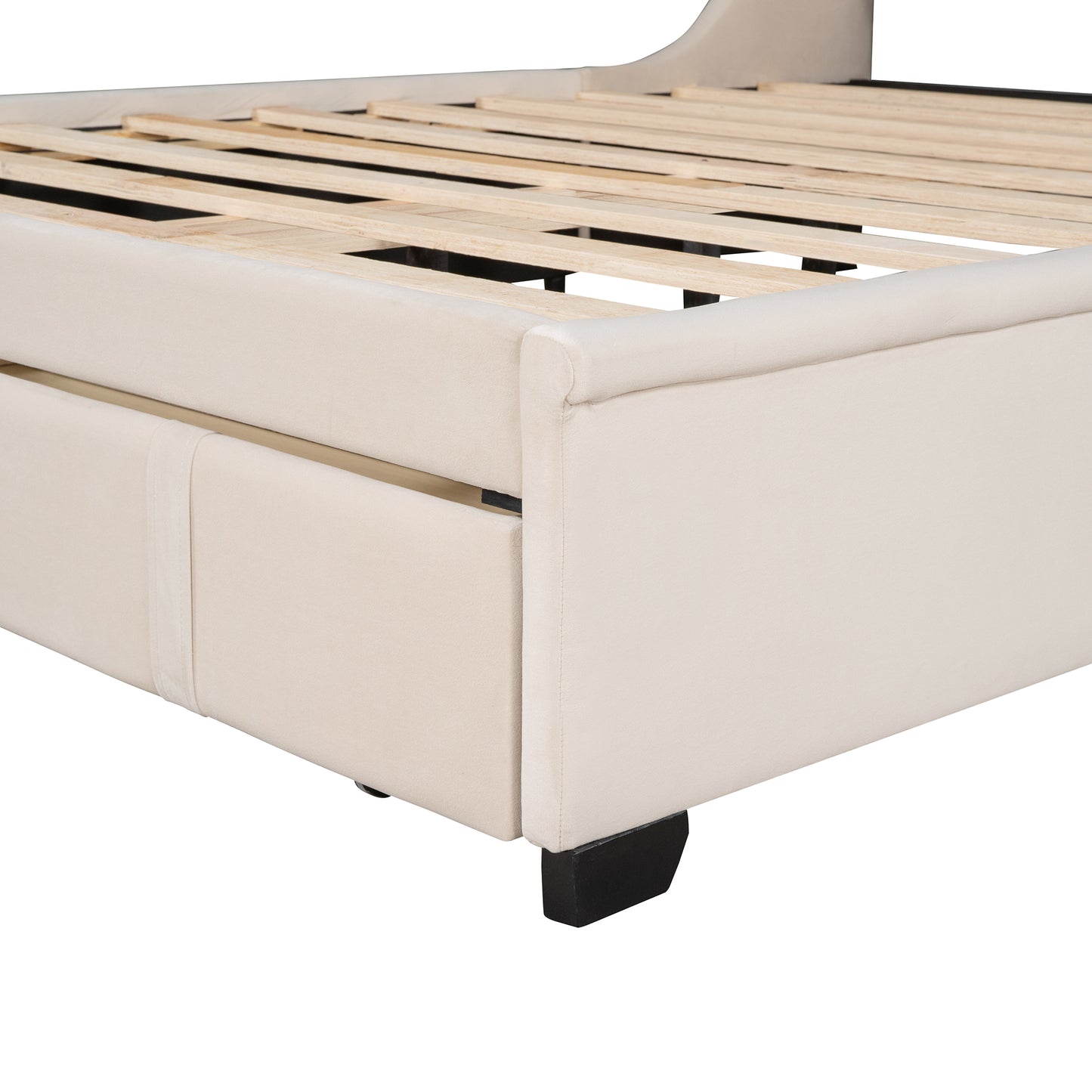 Regal Queen Size Velvet Storage Bed - Beige