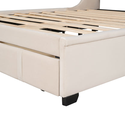 Regal Queen Size Velvet Storage Bed - Beige