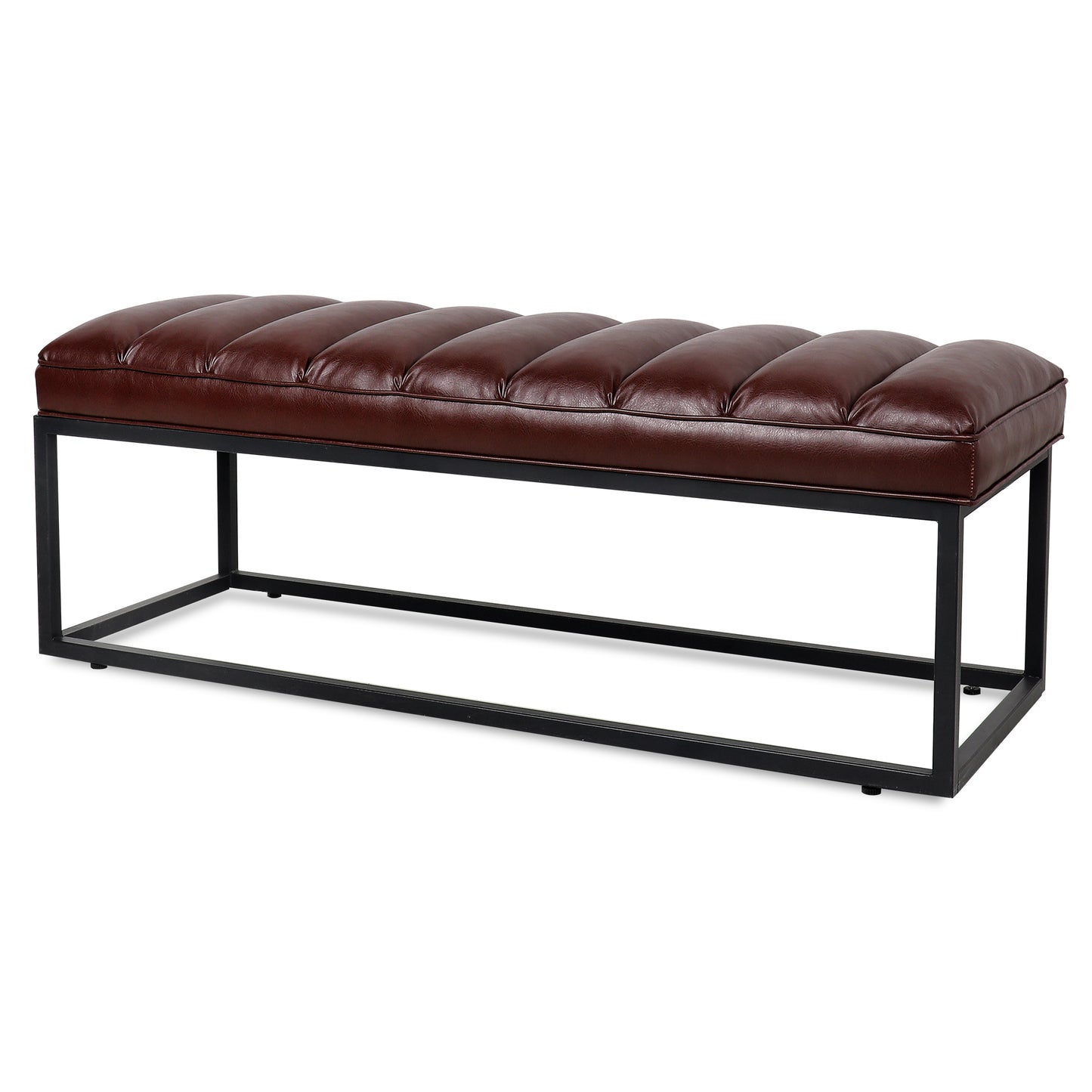Metal Base Upholstered Bench - Dark Brown