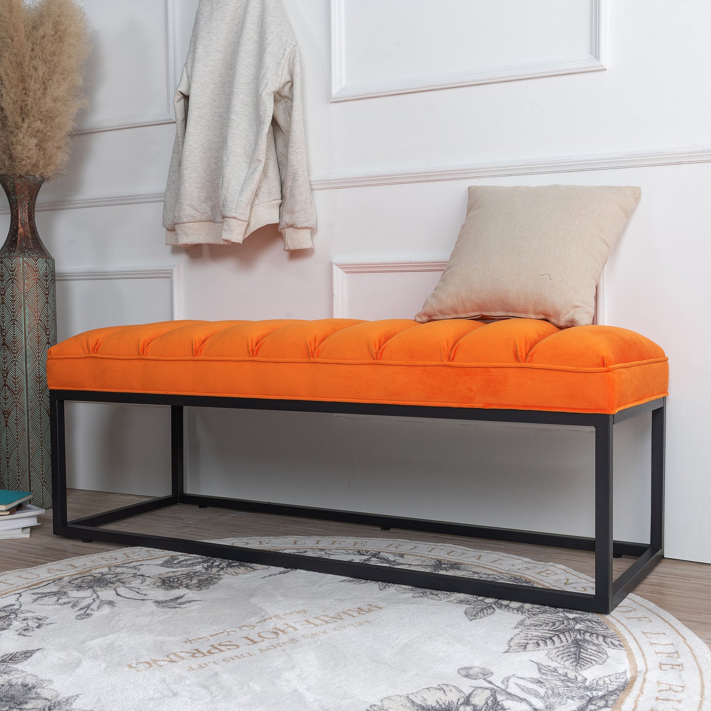 Metal Base Upholstered Bench - Orange