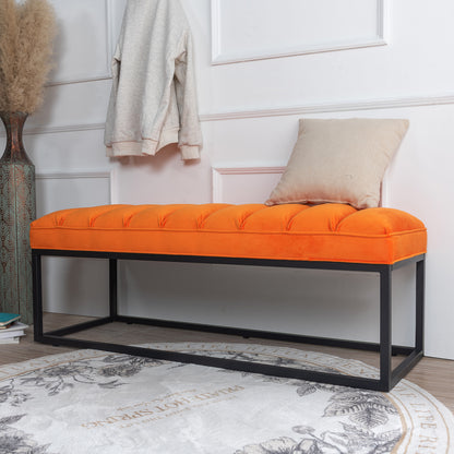 Metal Base Upholstered Bench - Orange