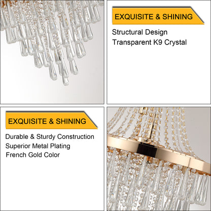 Golden Elegance: Exquisite Crystal Chandelier for Luxurious Living Spaces