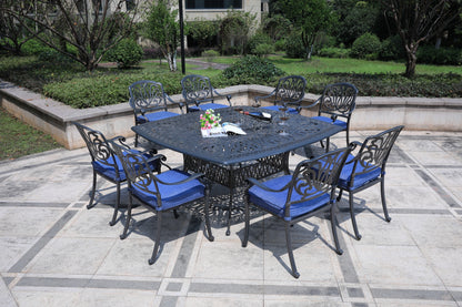 Otero 9 Pc 64" Aluminum Square Dining Set with Cushions - Navy Blue