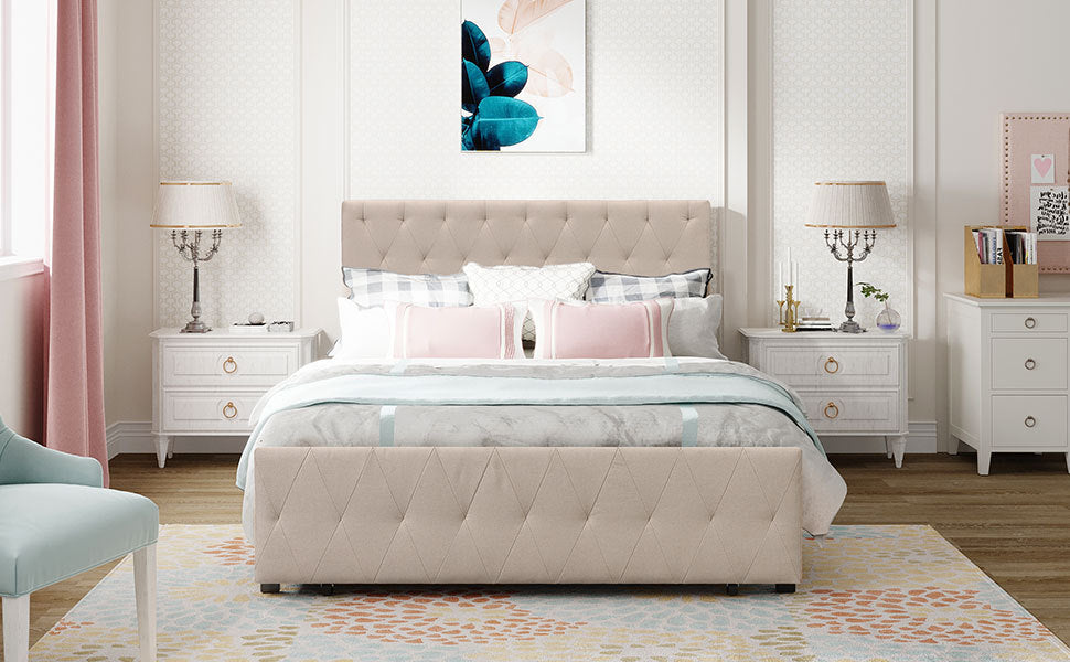 Apex Full Size Storage Bed Metal Platform Bed with Drawer - Beige