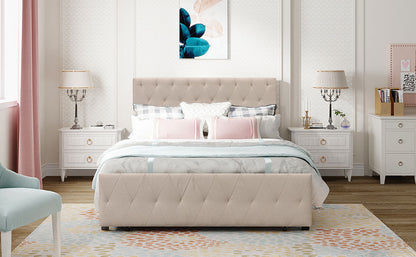 Apex Full Size Storage Bed Metal Platform Bed with Drawer - Beige