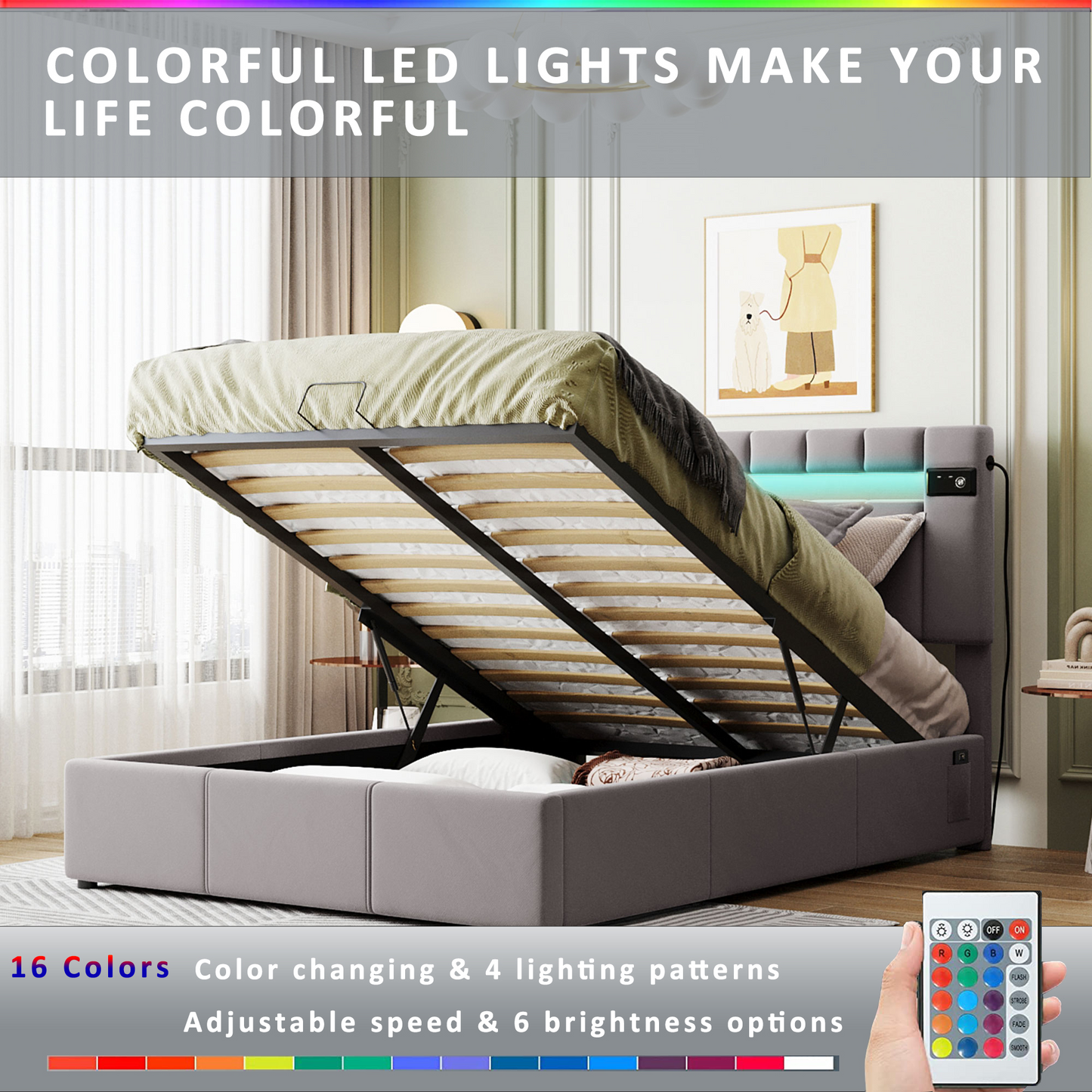 Luxury Dream Bed - Full Size with LED light, Bluetooth Player and USB Charging