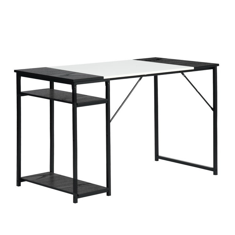 Computer Desk Wood Table Metal Frame - White & Black