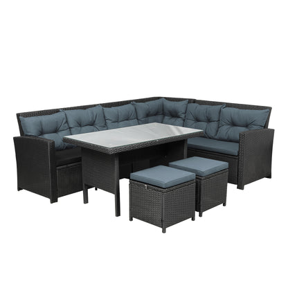 Elegant Oasis 6-Piece Outdoor Patio Furniture Set with Glass Table and Ottomans (Black)