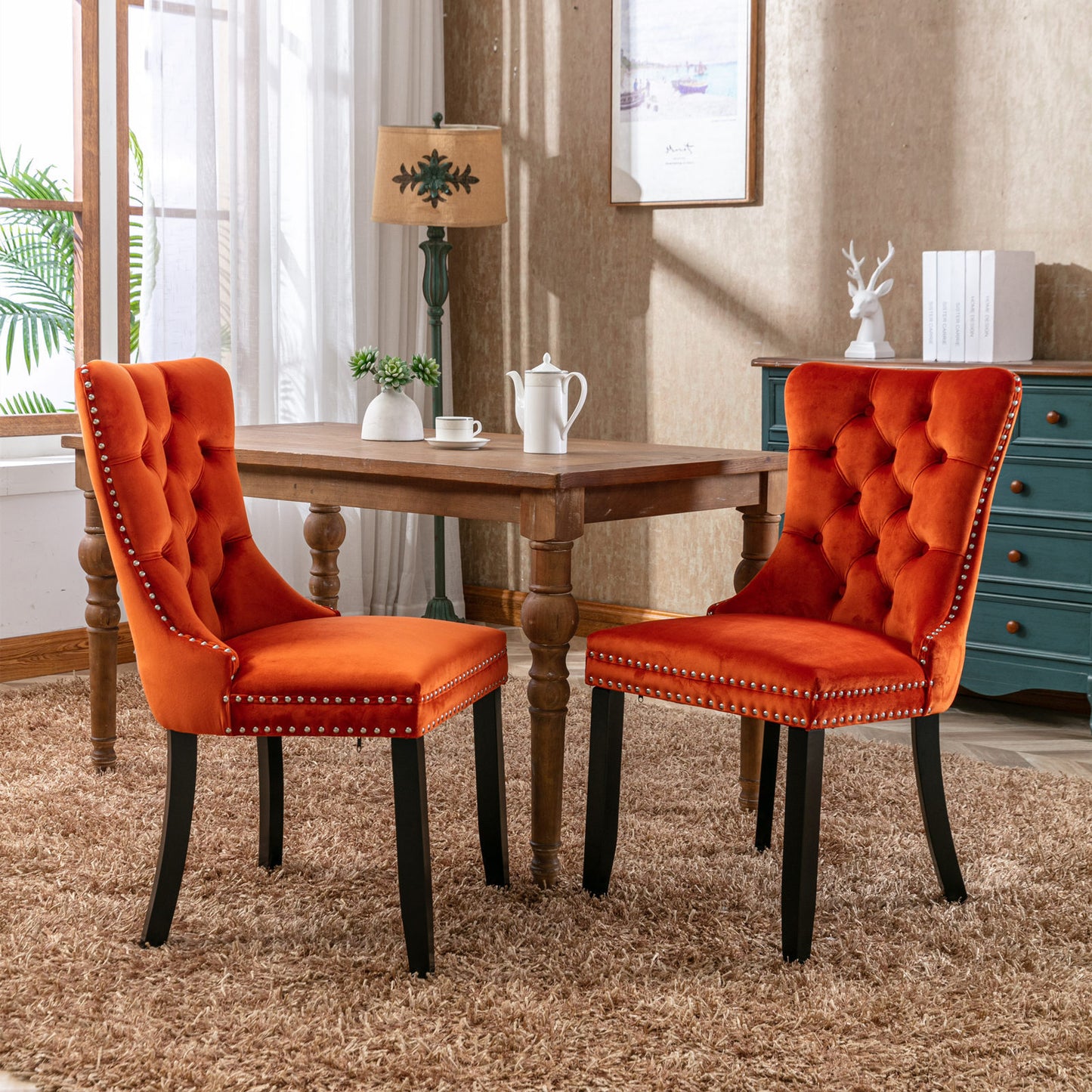 Nikki Velvet Dining Chair (Set of 2) - Orange