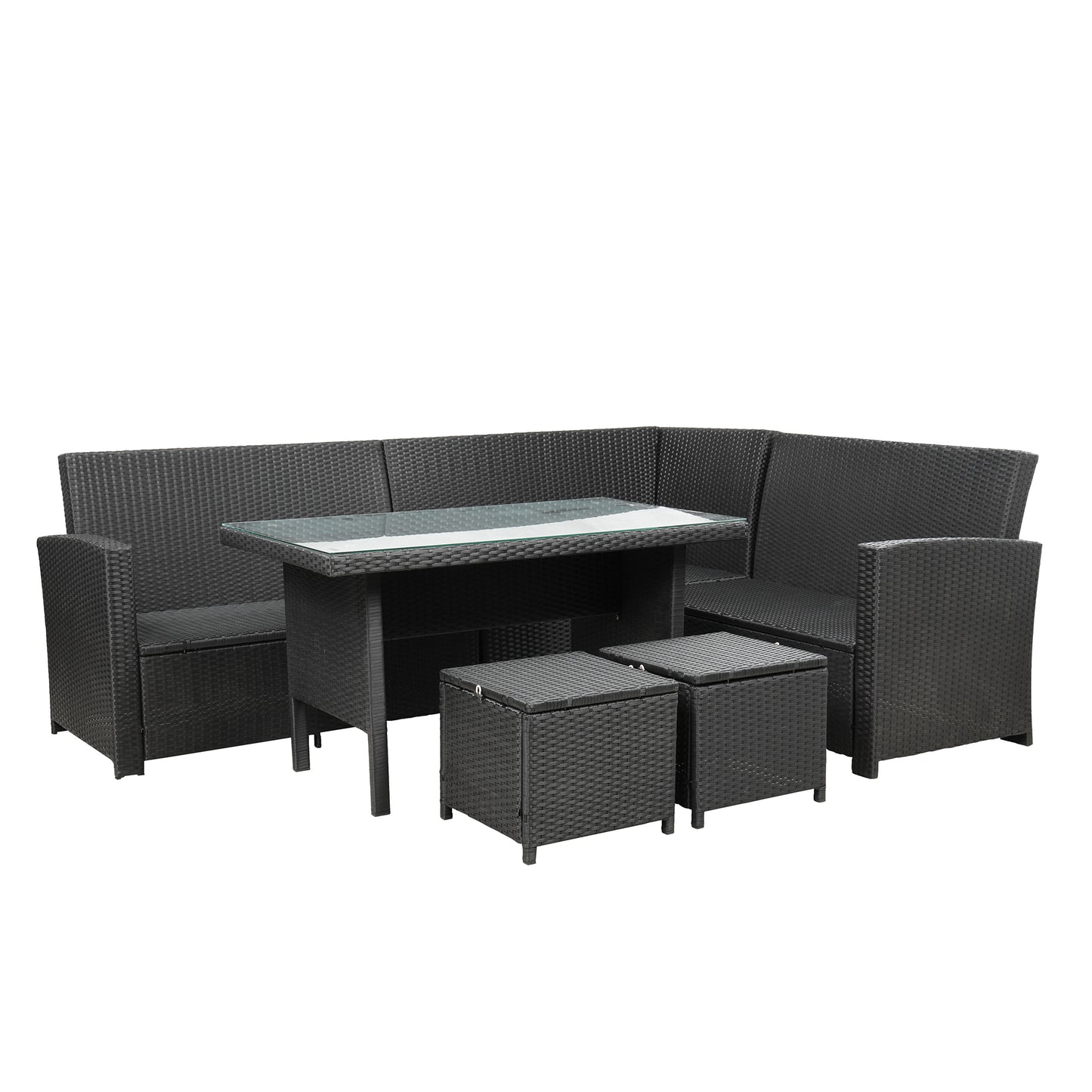 Elegant Oasis 6-Piece Outdoor Patio Furniture Set with Glass Table and Ottomans (Black)
