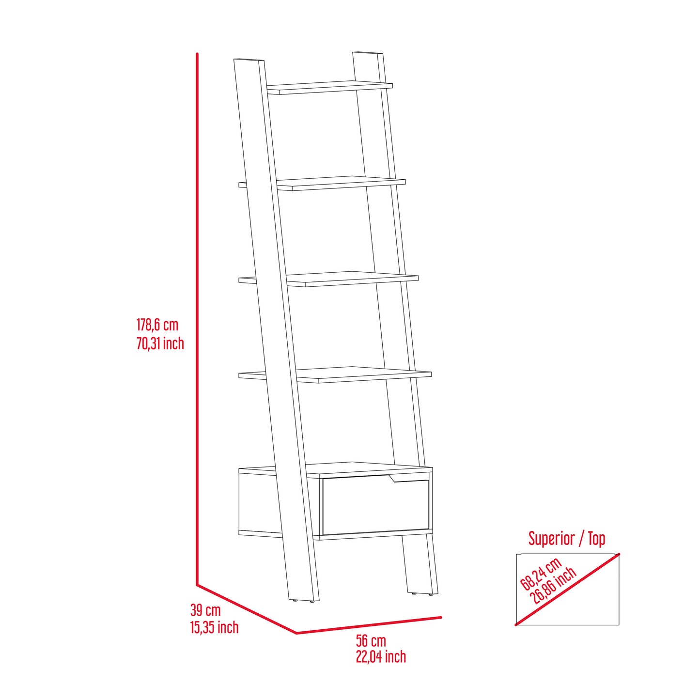Havenwood 1-Drawer 4-Shelf Ladder Bookcase Dark Walnut
