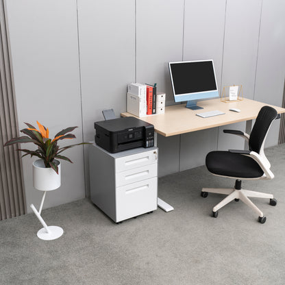 Compact 3 Drawer Mobile File Cabinet - White+Grey