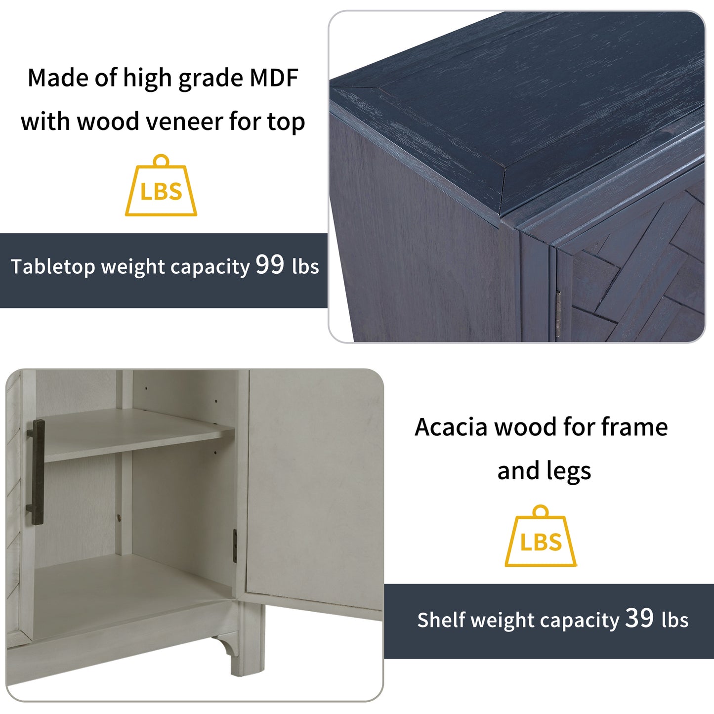 Living Console 40'' Modern Sofa Table with 2 Shelves