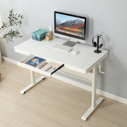 Standing Desk with Metal Drawer Adjustable Height (White Tabletop)