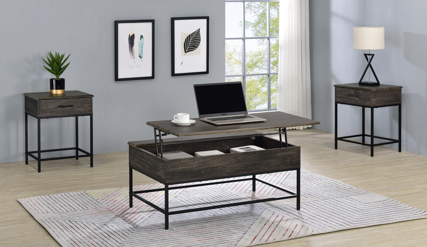 Cliff Lift Top Coffee Table and 2 End Table 3 Piece Set  - Brown