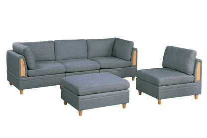 Wooden Legs Ottoman - Grey