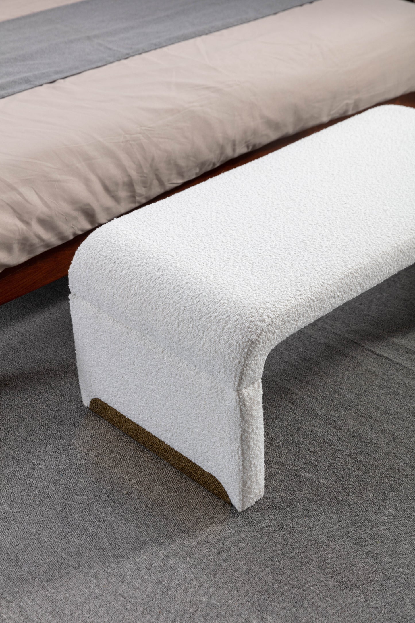 Boucle Fabric Ottoman - White